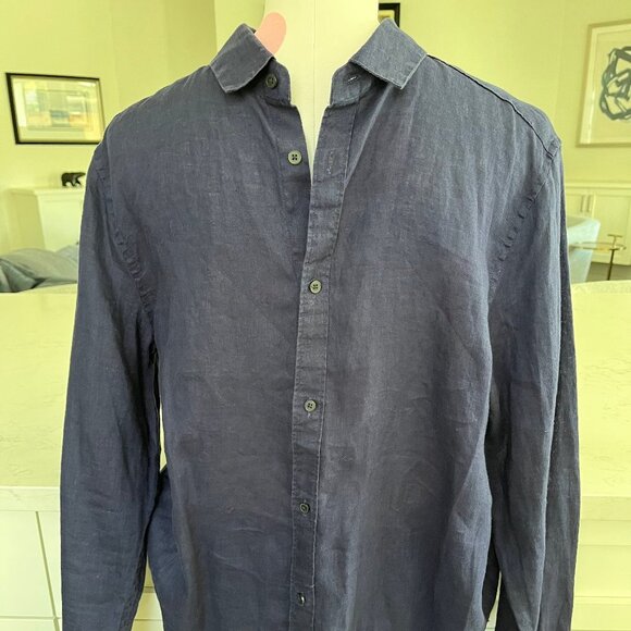 H&M Casual Long Sleeve Button Down Linen Shirt Navy Sz M no fabric tag - Picture 6 of 8